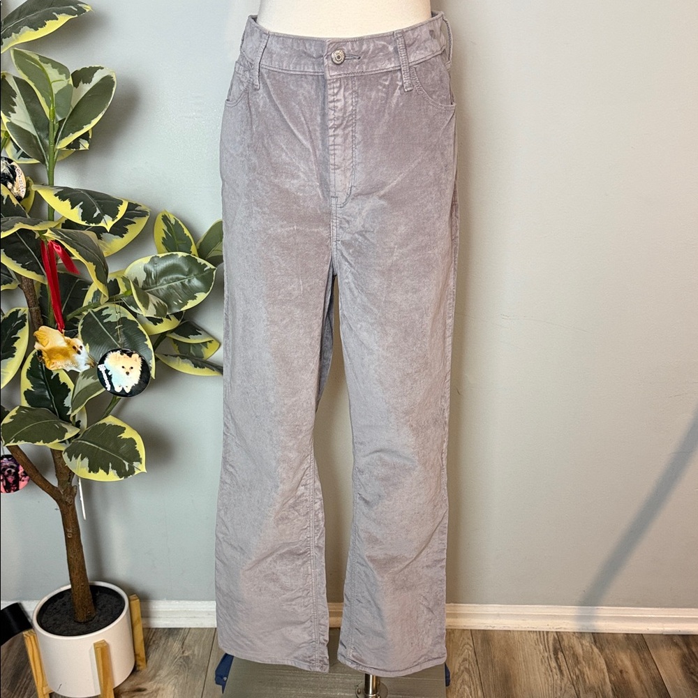 Old Navy Light Gray Velvet Flare Ankle High Rise Pants ~ 14 Tall